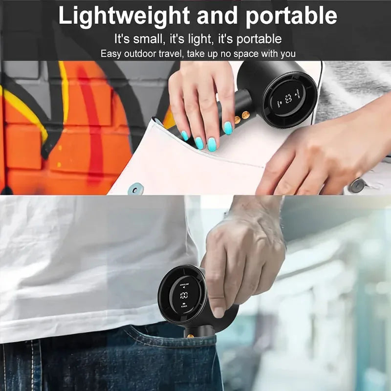 BreezGO mini fan 3 speed settings button — one press to cycle speeds